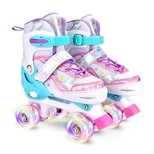 Pink Toddler Adjustable Roller Skates for Girls Kids Size 7C-10C with Light-Up Wheels - Baby & Toddler
