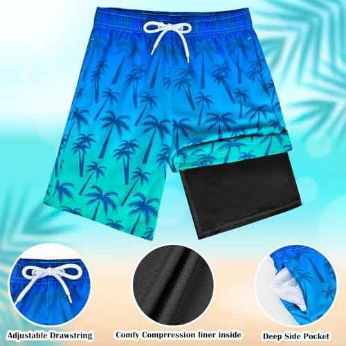 OlyPegic Boys Swim Trunks with Boxer Brief Liner Compression Boy Bathing Suit Quick Dry Beach Swimsuit Toddler Swim Shorts