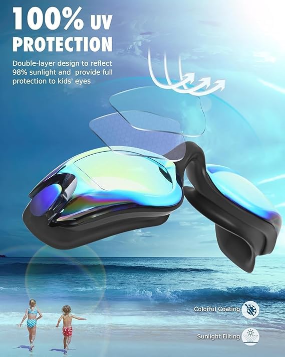 Kids Swim Goggles 3 Pack Anti-Fog Clear Vision Comfort Fit 3-14 Years Variation: Clear Black & Pink Purple & Blue