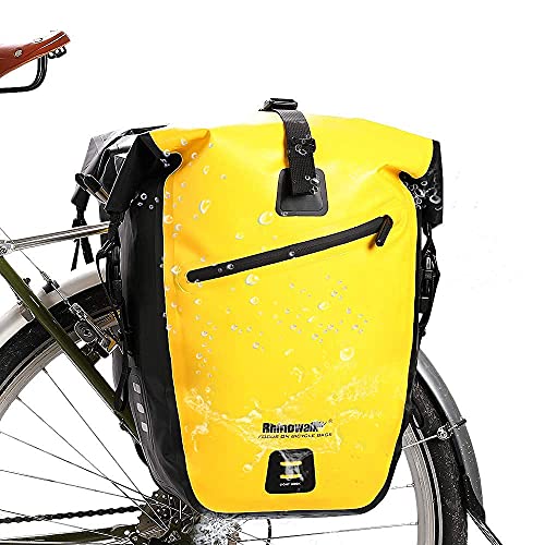 Waterproof Bike Pannier Bag 27L Yellow Cycling Saddle Bag with Shoulder Strap