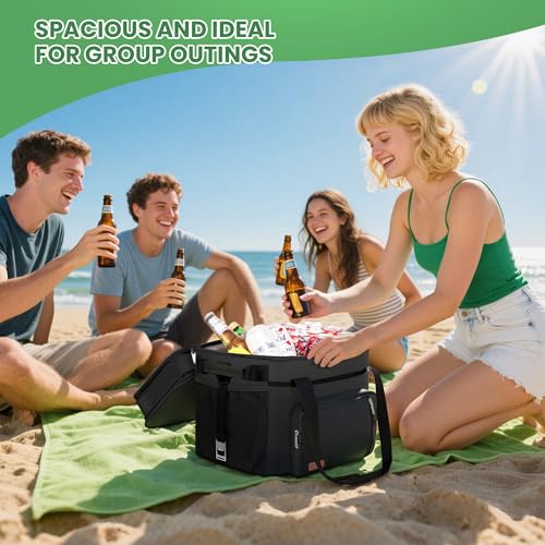 MIYCOO Expandable Double Deck Cooler Bag - 60 Can Leakproof Portable Cooler, Black 30L