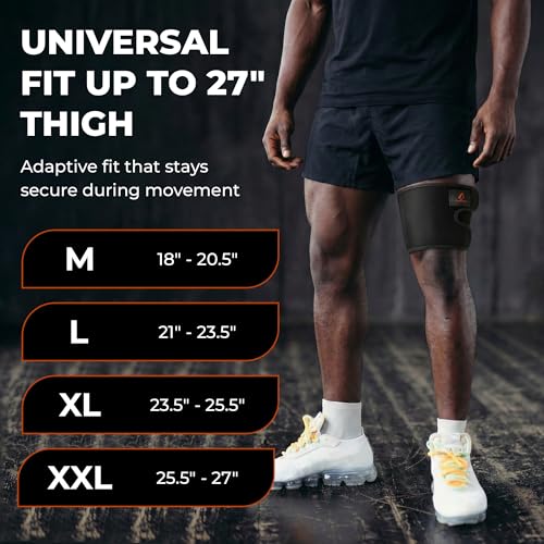 Adjustable Neoprene Thigh Brace for Men and Women – Black, One Size Up to 27"