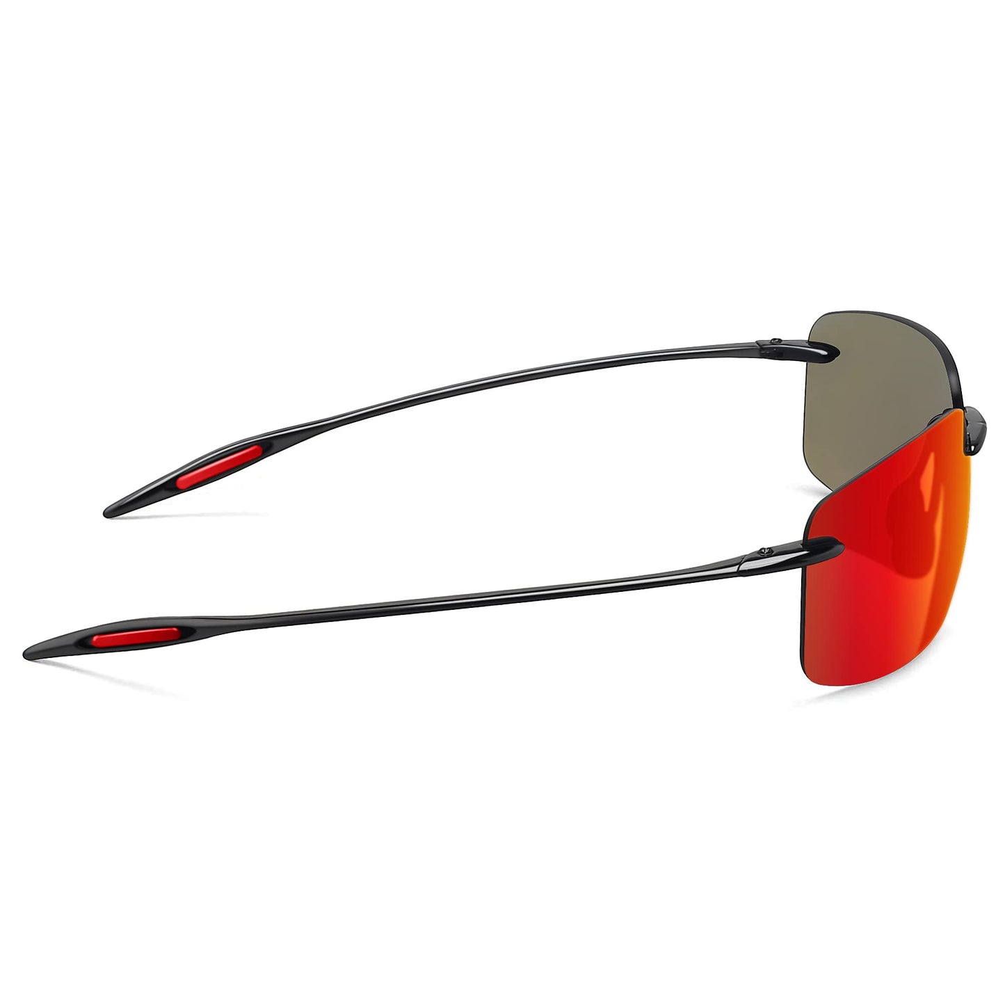 JULI Sports Polarized Sunglasses for Men Women Tr90 Rimless Frame for Running Fishing Golf Surf Driving(Red)