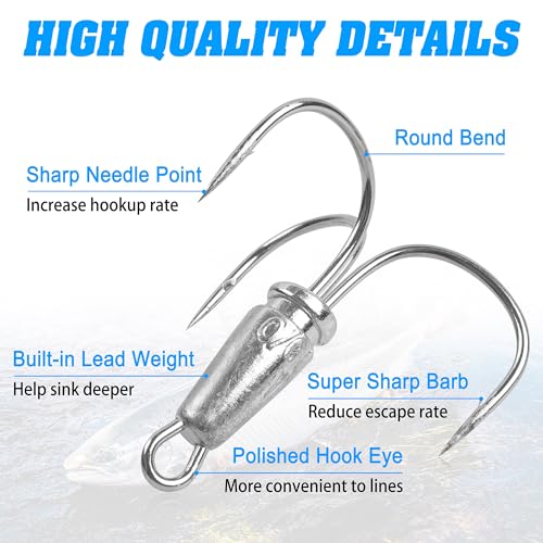 Weighted Treble Fishing Hooks 5PCS Saltwater & Freshwater Snagging Hooks