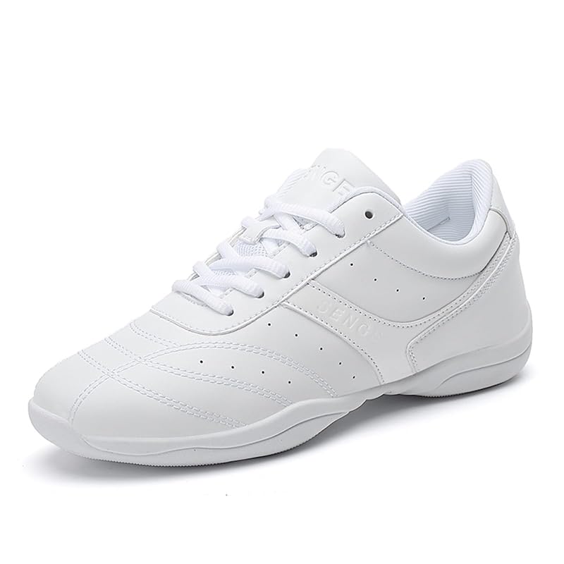 GlideMoves Little Kid Girls White Leather Tumbling Cheer Shoes - White, 10.5 Women/9.5 Men