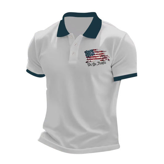 Independence Day Men Golf Polo Shirts for Men WE The People Distressted American USA Flag Tshirts Short Sleeve Tops Slim Muscle Tees(Za5-Green Camisa Polo Manga Larga para Hombre,Medium)