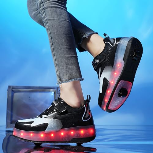 Kids Light-Up Roller Shoes with Sparkling Wheels - Little Kid Black