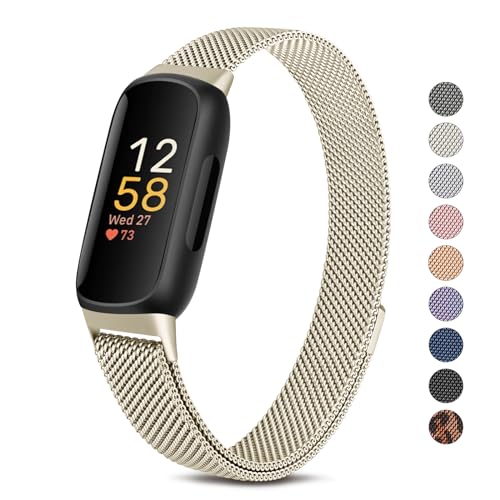 Champagne Gold Metal Fitbit Inspire 3 Band for Women Men Stainless Steel Adjustable Strap