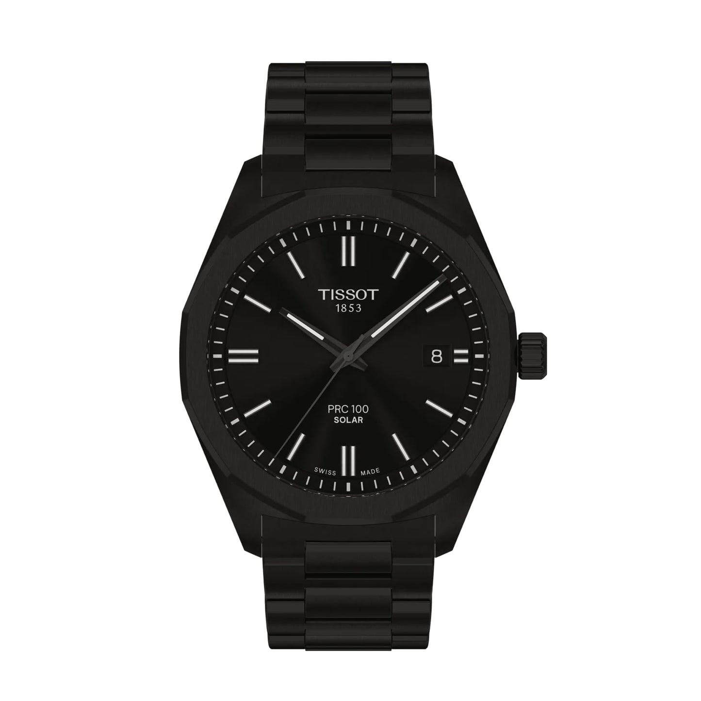 Tissot PRC 100 Solar, Black PVD Dial, 39mm Watch for Men, Blavk PVD Stainless Steel Bracelet, Solar Quartz Movement, T1514223305100