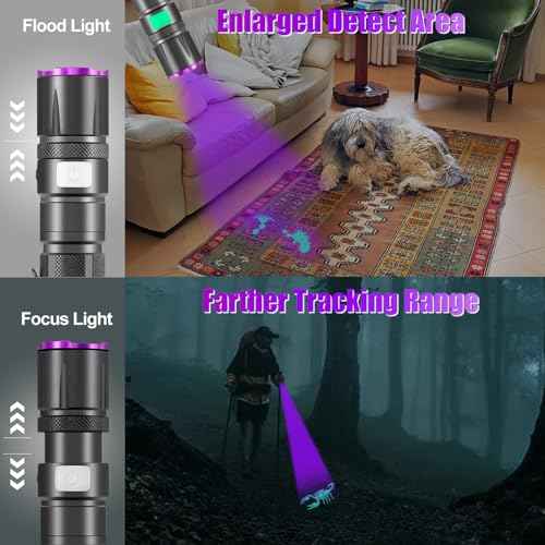 Blacklight Flashlight, 2 Pack UV Flashlight Rechargeable, Small Pure Ultraviolet Light Long Lasting, Powerful Fluorescent Detector for Dog Urine Stains,Scorpions,Hornworm,Glow Paint
