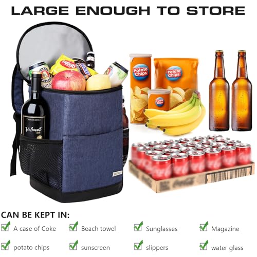 Insulated Waterproof Cooler Backpack for Outdoor - Navy Blue, 30 Can Capacity