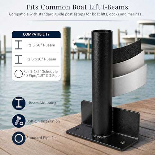 Boat Lift Support Bracket with Drain Hole - Stainless Steel Mount for 1-1/2" Schedule 40 Pipe - Variation 1