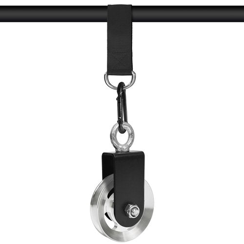 LFJ Aluminum Alloy Cable Pulley with Swing Strap Carabiner, 90mm Pulley Wheel for LAT System DIY Pull Down Attachment,Ladder Lift,Home Gym Equipment (Aluminum Alloy, Silver)