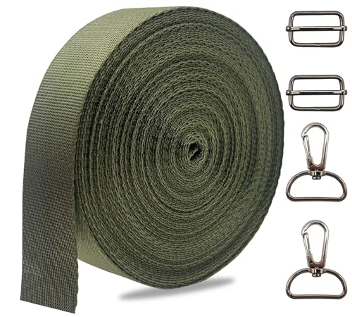 Heavy Duty Nylon Webbing Straps 1 Inch x 10 Yards - Olive Green, Durable DIY