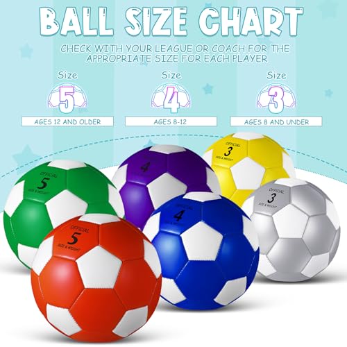 Soccer Balls Pack of 6 with Pump Size 3 Bright Colors for Kids & Recess