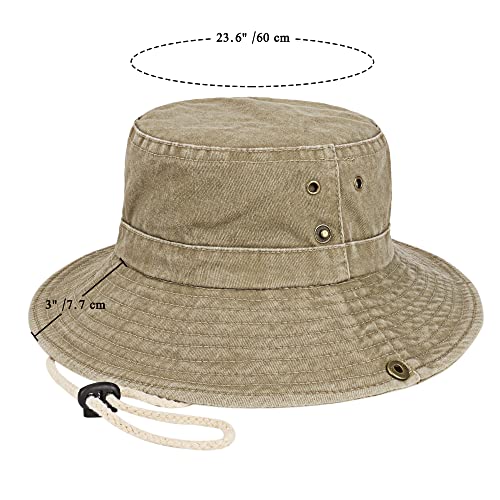 Unisex Cotton Boonie Hat Summer Fishing Bucket Sun Hat with String - One Size, Retro Khaki