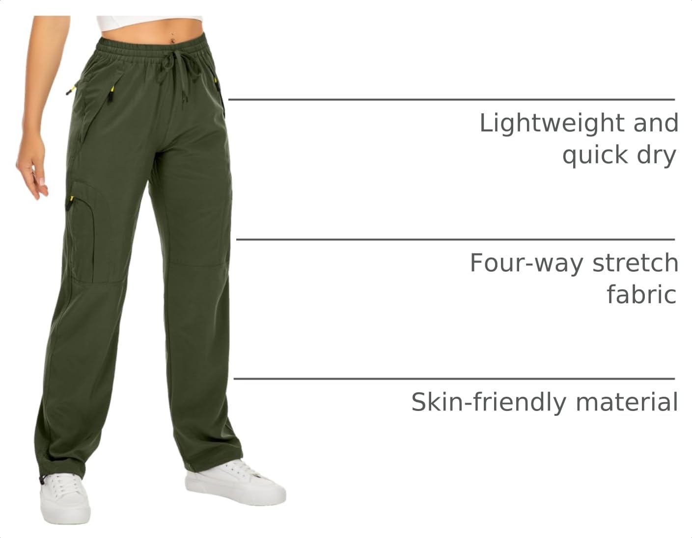 Toomett Women's Hiking Pants Safari Quick Dry UPF 50 Travel Golf Pants Lightweight Camping Work Cargo Pants Zipper Pockets,6608,Army,XL