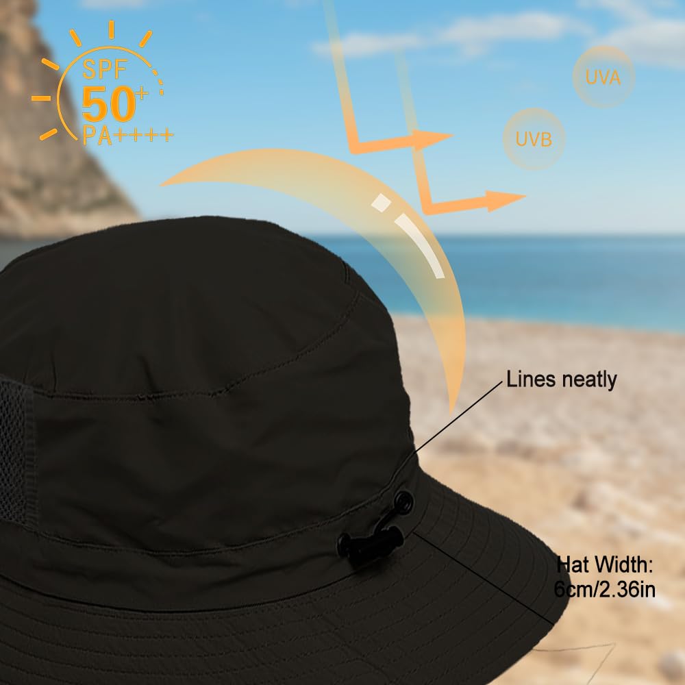 Foldable Bucket Hat UPF 50+ for Men Women - Packable UV Protection Sun Hat Quick Dry for Travel Hiking Beach（B#Balck）