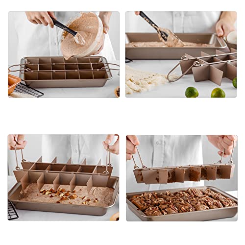 Non-Stick Brownie Pan with Dividers - 18 Slice Carbon Steel Baking Tray for Oven