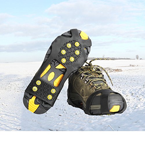 Ice Cleats, willceal Ice Grippers Traction Cleats Shoes and Boots Rubber Snow Shoe Spikes Crampons with 10 Steel Studs Cleats (Yellow,Small)