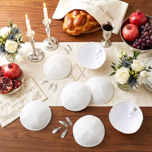 White Linen Kippah Hat - 10 Pack Yamaka for Men - Religious Headwear