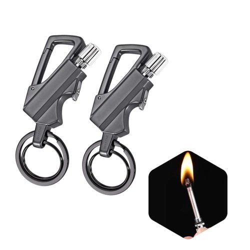 Permanent Match with Bottle Opener Metal Keychain Lighter, Reusable Waterproof Flint Matchstick Fire Starter for Camping Hunting, Great Gift Ideas Gold (Balck* 2PACK)