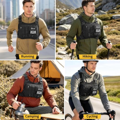 CVLIFE Chest Bag for Men Black Outdoor Running Vest with Gear Holster