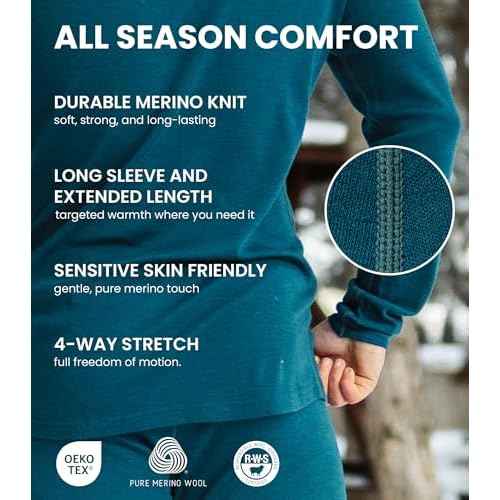 Merino.tech Merino Wool Base Layer Mens Set - Heavyweight, Midweight, Lite Merino Wool Thermal Underwear For Men Top, Bottom