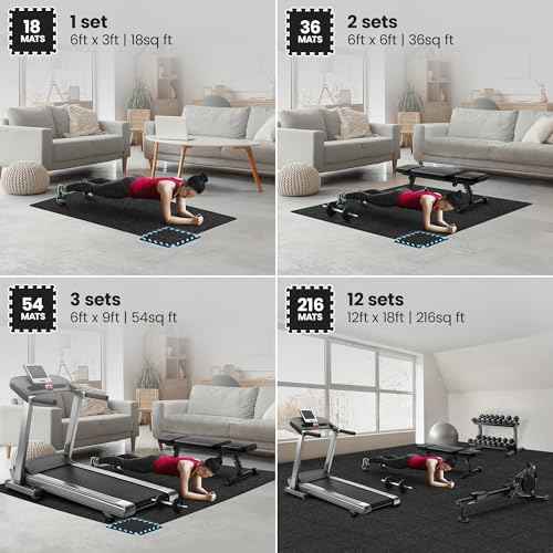 bemaxx Gym Mats Set - 18 pcs EVA Interlocking Foam Floor Tiles (12.6"x12.6"x0.4") 18sqft Protective Gym Flooring Sports Home Workout Exercise Mats Puzzle Garage Fitness Play-Room Garage Pool Treadmill