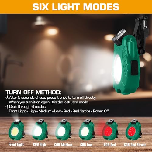 EverBrite 2 Pack COB Keychain Flashlights with Magnetic Base Waterproof Green