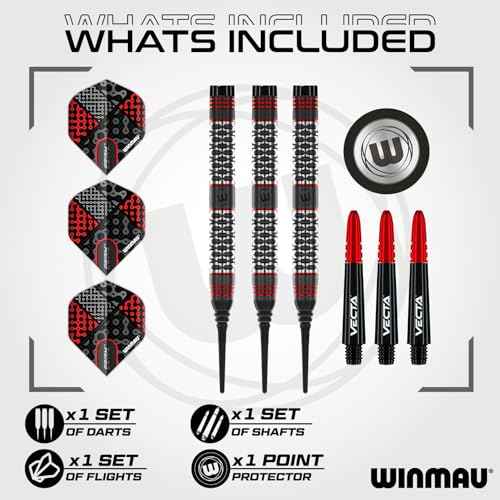 Winmau Darts Cypher Series 90% Professional Tungsten Darts Set with Dart Flights and Dart Shafts (Stems) - Available Weights 18g Soft Tip 22g, 24g and 26g Steel Tip
