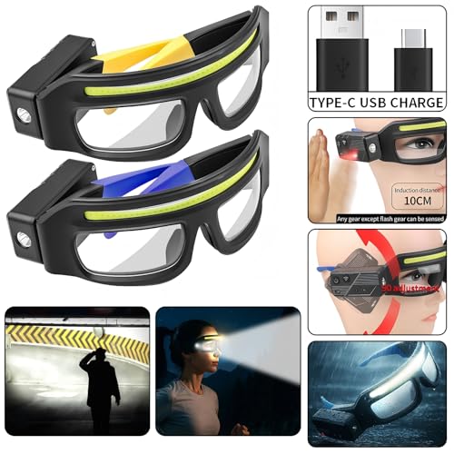 Rechargeable LED Safety Glasses with Lights, Motion Sensor & Touch Control - Blue