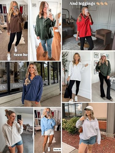 Women's Oversized Sweatshirt Mock Neck Henley - Mocha, Small - Fall Outfits