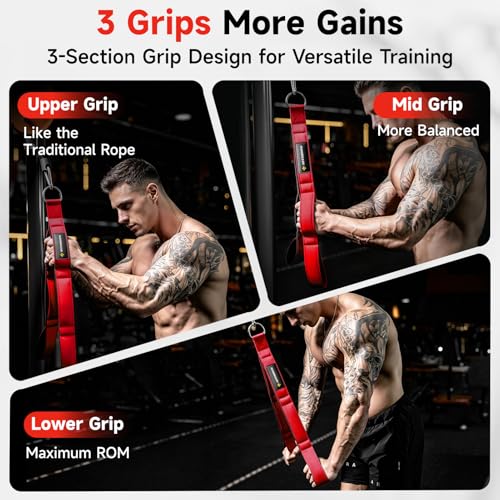 Multi-Grip Tricep Rope Cable Attachment for Gym - Red, 24 Inch