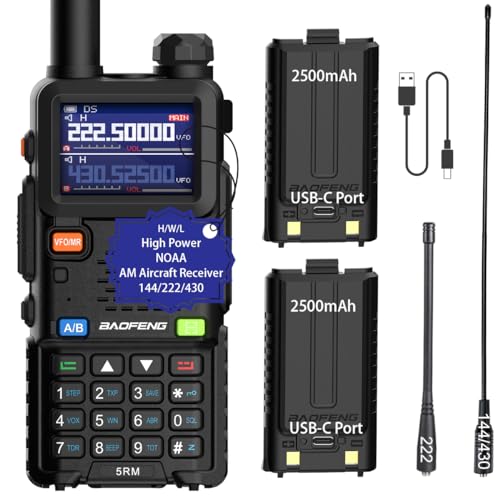 BAOFENG 5RM Ham Radio 10W Handheld Long Range 2 Way Radio UV-5R Upgraded Walkie Talkies, NOAA Weather Receiver, Type C Charging, 999CH Frequency Copy, Rechargeable 2500mAh Battery, Hiking Hunting Trip