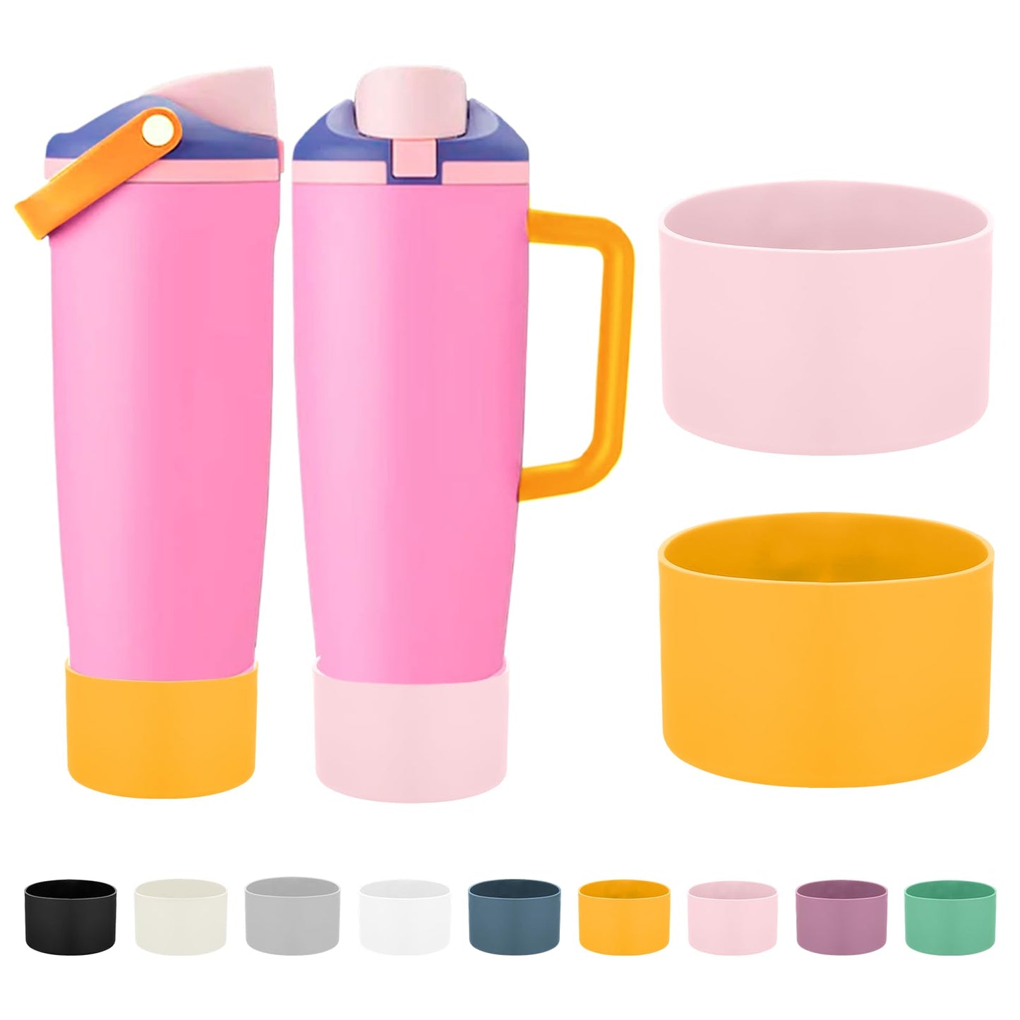 Mity rain 2PCS Protective Silicone Boots for Owala 30oz & 40oz FreeSip Sway Bottles & Tumblers - Accessories for owala, Enhances Stability & Prevents Scratches (Golden Yellow & Pastel Pink)