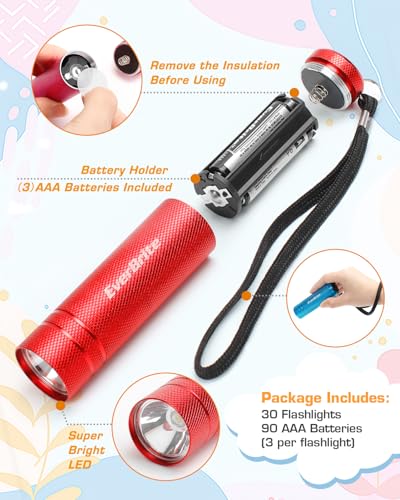 30-Pack Aluminum Mini LED Flashlights - Portable Compact Bulk Set with Batteries