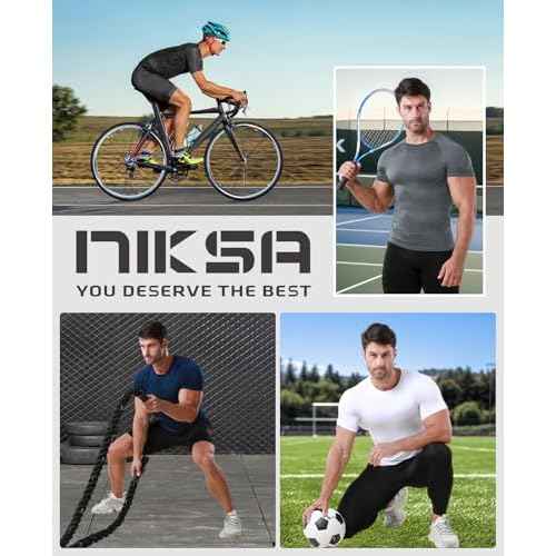 Niksa Men's Compression Shirts, Compression Shirts for Men Short Sleeve Athletic, Quick Dry Workout T Shirts Base Undershirt