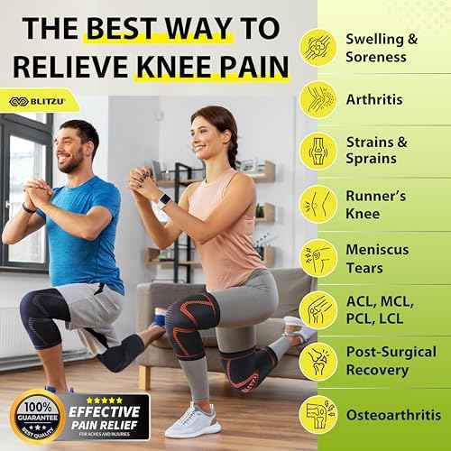 Knee Brace for Pain Relief Women & Men, 2 Pack Compression Knee Brace, Knee Support Sleeve for Running, Workout, Sports, Knee Braces for ACL, Meniscus Tear, Arthritis and Injury Recovery Black 2XL