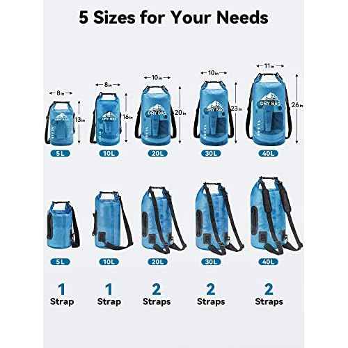 HEETA Dry Bag Waterproof for Women Men, 5L/10L/20L/30L/40L Roll Top Lightweight Dry Storage Bag Backpack with Phone Case for Travel Swimming Boating Kayaking Paddle Board Camping Beach Accessories