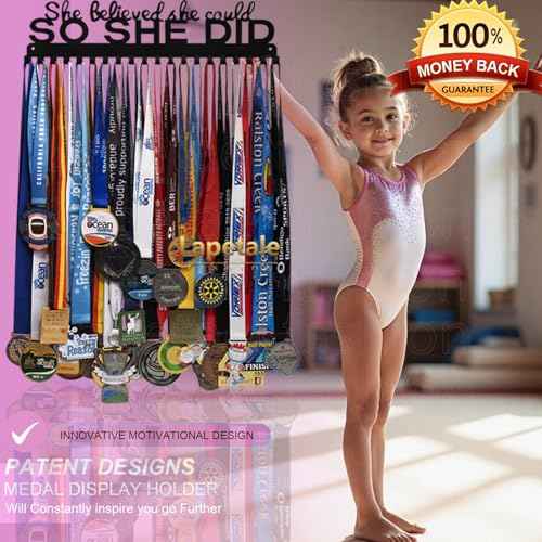 Sports Medal Hanger Display Holder Hook Rack for 60 Medals-16 Wide with 20 Hooks-Black-Easy Use Awesome Gifts