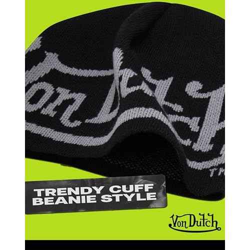 Von Dutch Womens Beanie Hat - Soft Cuffed Knitted Skull Cap Graphic Winter Beanie for Women with Embroidered Logo