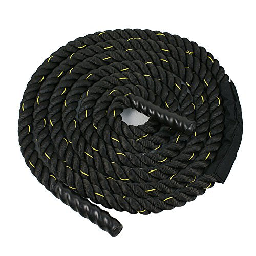 Smartxchoices Black Heavy Battle Rope for Exercise Training Fitness 1.5''Width 30ft Length Workout Ropes Home Gyms Abdominal Muscle Biceps Abs Metabolic Protective Nylon Cover (1.5''*30ft)