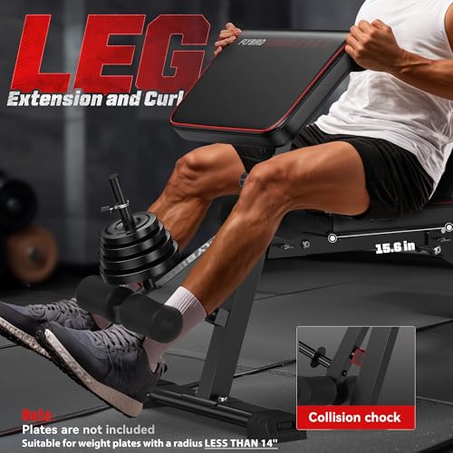 FLYBIRD Workout Bench with Leg Extension and Preacher Curl Pad, Foldable Weight Bchen for Home Gym, 800LBS Weight Capacity Exercise Bench for Full Body Strength Training