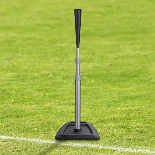 Black Adjustable Baseball Batting Tee for Kids & Adults - 24-45 Inch Telescopic Hitting Stand with Heavy Duty Metal Base