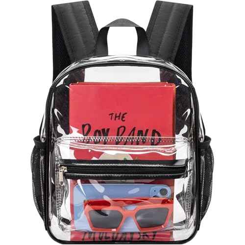 MAY TREE Clear Backpack for Stadium Events, 12x11x5 Inches Small Clear Backpack for Concert Festival Sports Outdoor - Black