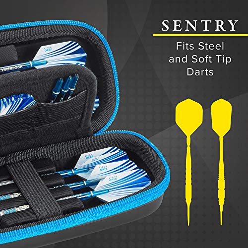 Casemaster Sentry 6 Dart Case - Slim, Holds Extra Accessories, Tips, Shafts and Flights - Compatible with Steel and Soft Tip Darts - Impact & Water Resistant TacTech Shell - Blue Zipper