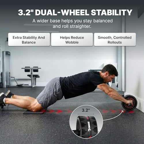 Ab Roller Wheel with Elbow Support & Knee Pads - Core Strength Workout Equipment - Black Red