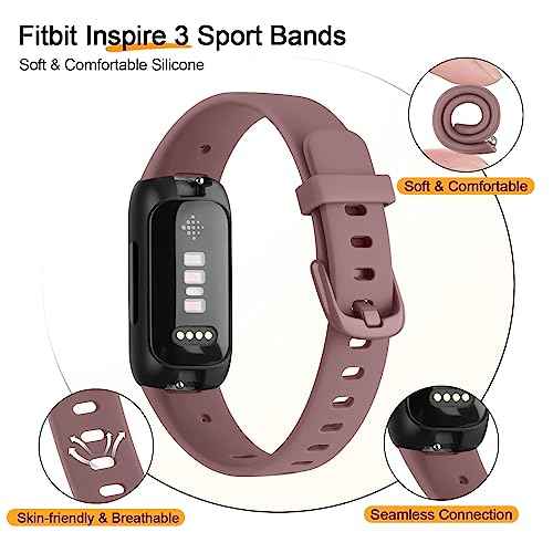 Vancle 4 Pack Bands Compatible with Fitbit Inspire 3 Bands for Women Men, Sport Silicone Adjustable Replacement Straps for Fitbit Inspire 3 Fitness Tracke