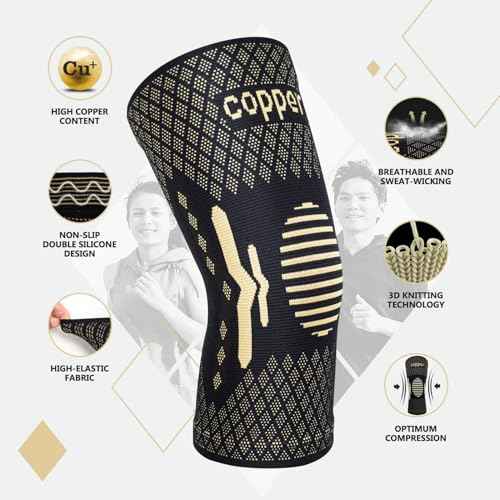 Lusenone Copper Knee Braces for Knee Pain Women & Men - Best Knee Compression Sleeve for Arthritis, ACL, Meniscus Tear, Joint Pain Relief, Best knee Support for Running,Weightlifting,Working Out